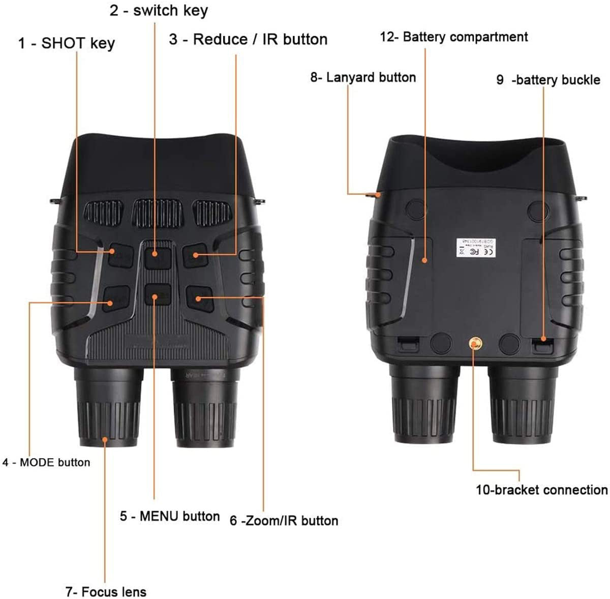 High-Performance Digital Night Vision Binoculars with 7 IR Levels, HD Image/Video, 1300FT Range, Manual Focus