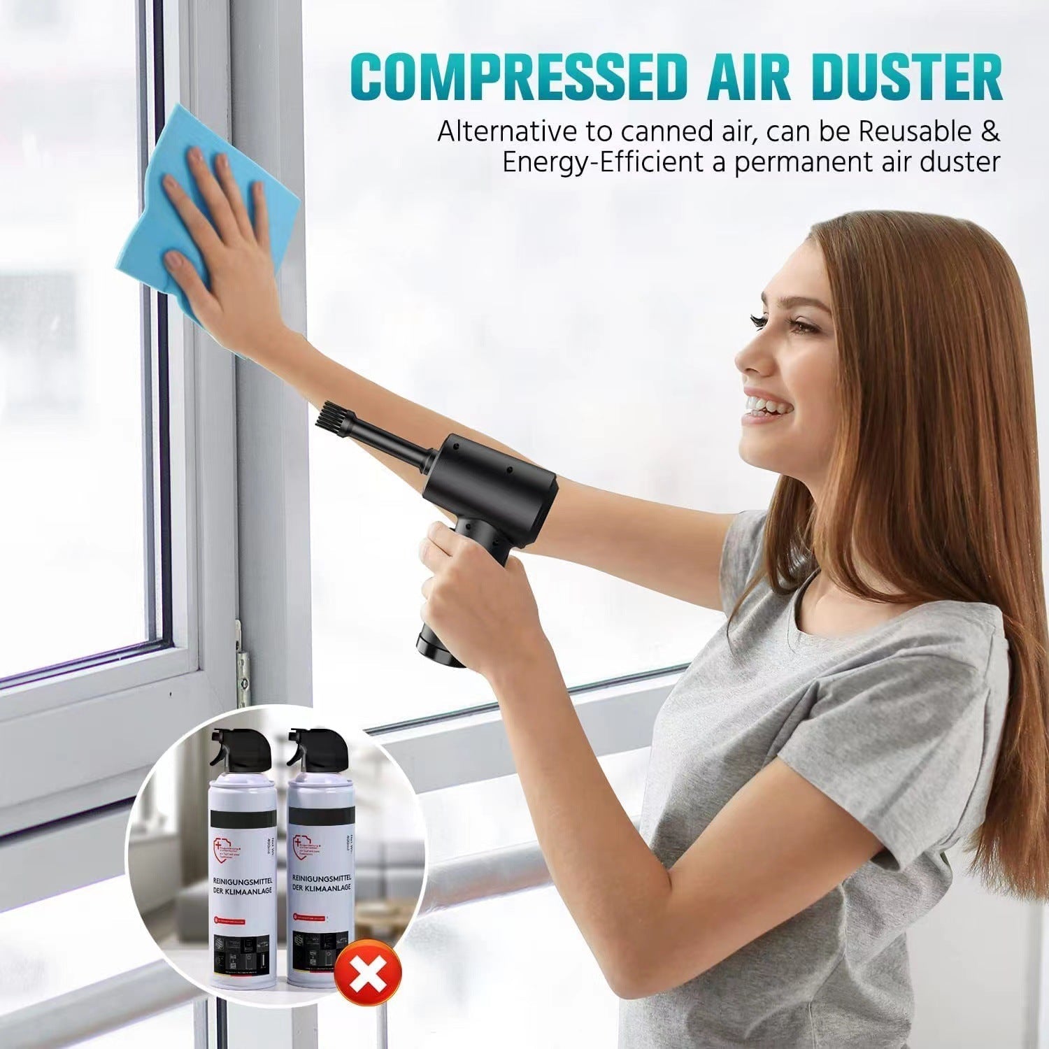 51,000RPM Cordless Electric Air Duster - Handheld Dust Blower for Keyboard/PC Cleaning with Brush | Rechargeable & Portable
