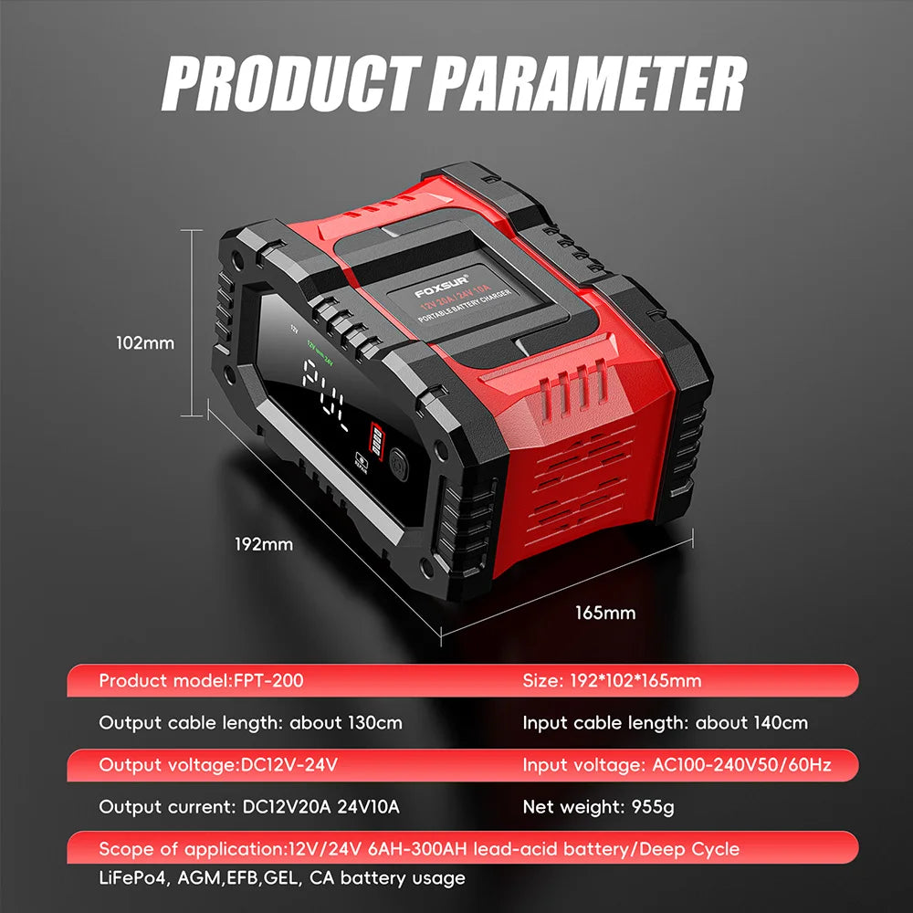 GreenZech Elite 7S Smart Battery Charger (20A/10A) for 12V/24V LiFePO4 & Lead-Acid