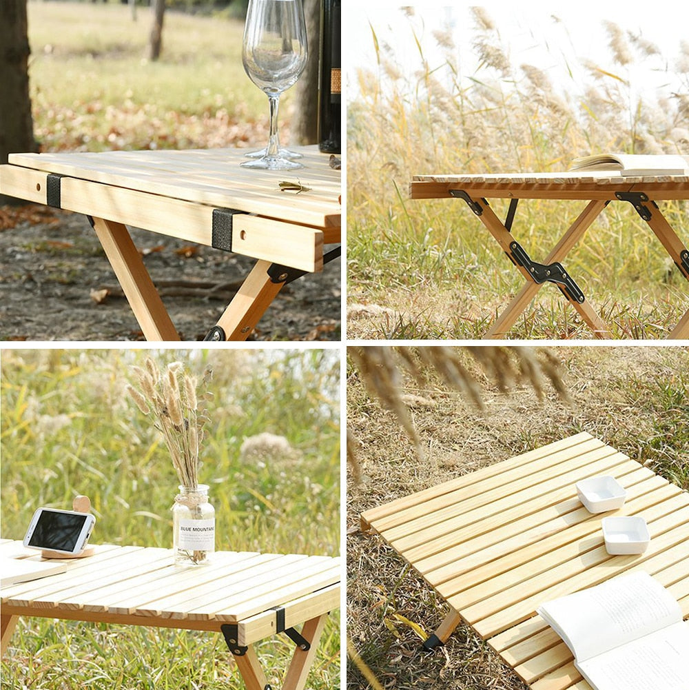 Folding Wood Table Portable Camping Large Wooden Desk with Carry Bag for Beach Picnic Outdoor Garden Backyard Furniture