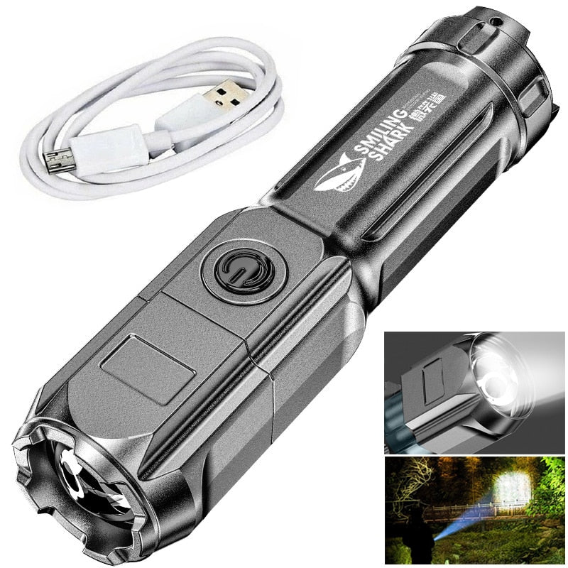 USB Rechargeable Flashlight Strong Light Zoom Highlight Tactical Flashlight Torches Outdoor Portable Lighting LED Camping Lights