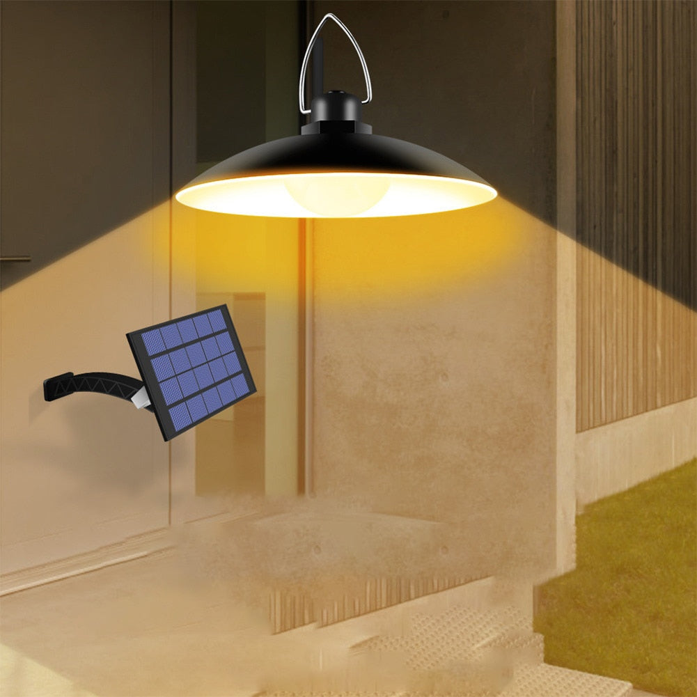 LED Solar Panel Light Powered Pendant Hanging Indoor Lamp Waterproof For Camping Garden Yard Cafe Bar Club Shed Lighting