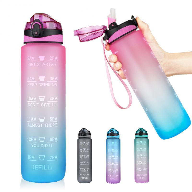 1000ML Portable Leakproof Cup Bottle Sports Plastic Cup BPA Free Bottle Space Cup Climbing Camping Water Bottle With Time Marker