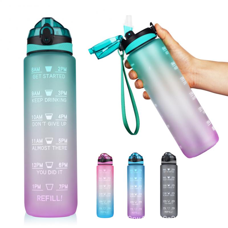1000ML Portable Leakproof Cup Bottle Sports Plastic Cup BPA Free Bottle Space Cup Climbing Camping Water Bottle With Time Marker