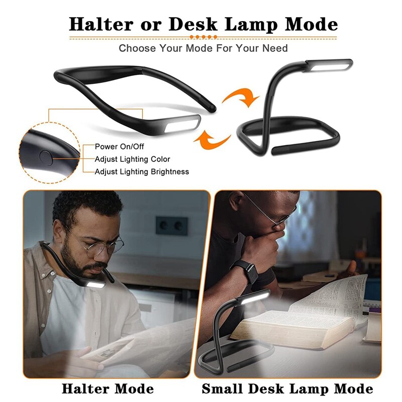 Fashion reading Light,Neck Book Light, Rechargeable, 3 Color Adjustable Brightness, Flexible Arm,Night Lamp For Reading,Camping