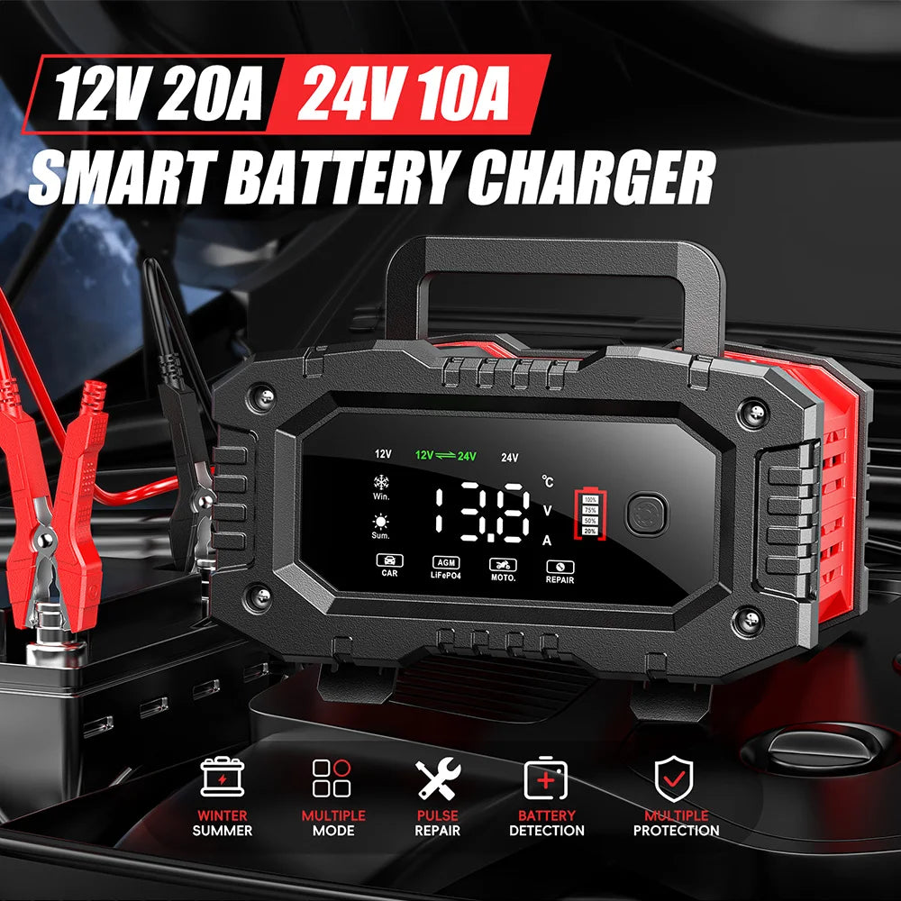GreenZech Elite 7S Smart Battery Charger (20A/10A) for 12V/24V LiFePO4 & Lead-Acid