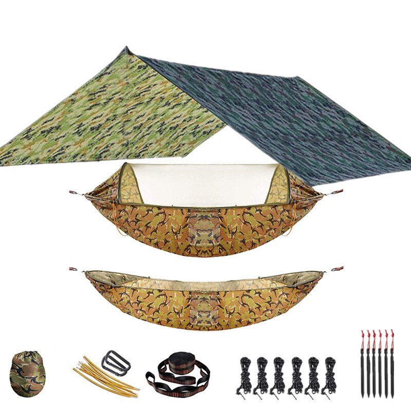 Outdoor Hammock for Travel Camping Hiking Garden Hammock 2 Person Portable Hammock Sleep Swing with Mosquito Net Rain Fly Tarp
