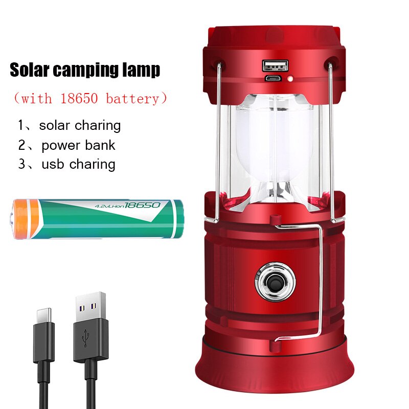 Outdoor Camping Lamp Solar Multifunctional Household Portable Strong Light Emergency Lantern ChargingTent Use 18650 Battery