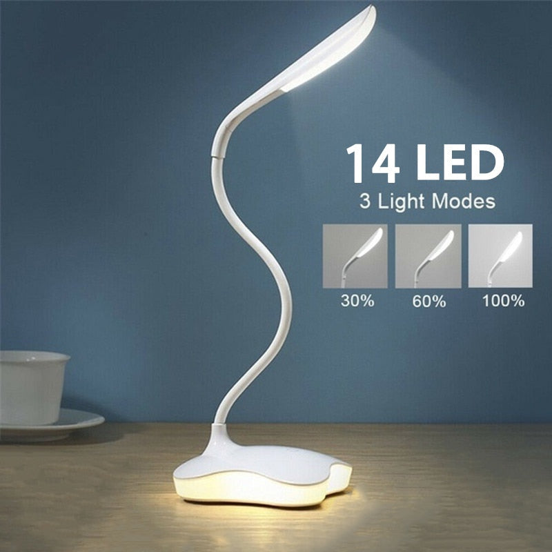 Dimmable Desk Lamp with Night Light and 360° Swivel Head Hose Rechargeable Desk Lamp for Study Reading Work Camping