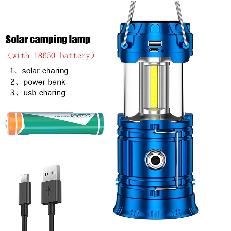 Outdoor Camping Lamp Solar Multifunctional Household Portable Strong Light Emergency Lantern ChargingTent Use 18650 Battery