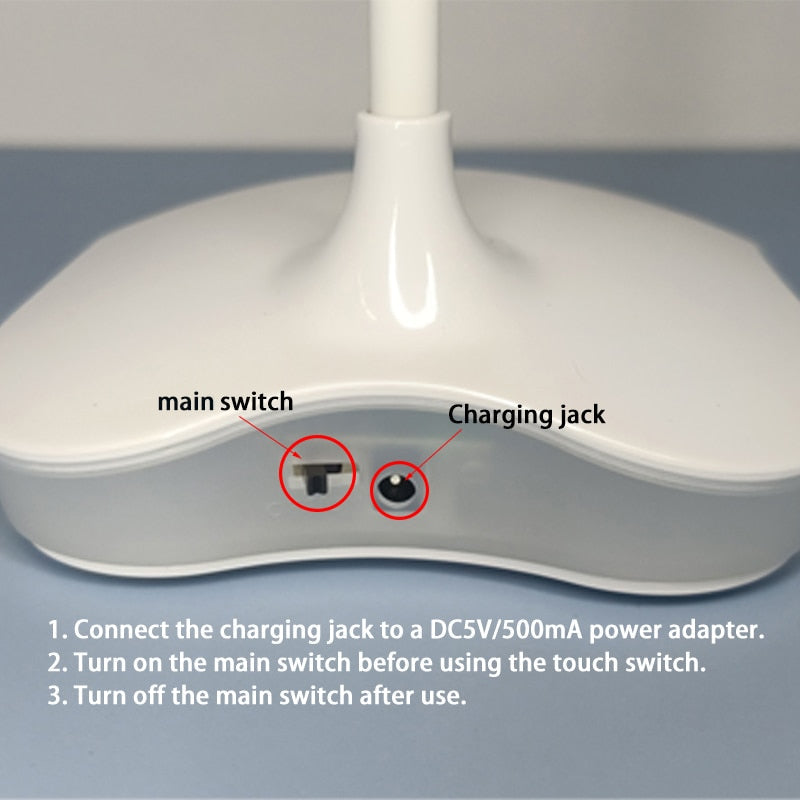 Dimmable Desk Lamp with Night Light and 360° Swivel Head Hose Rechargeable Desk Lamp for Study Reading Work Camping