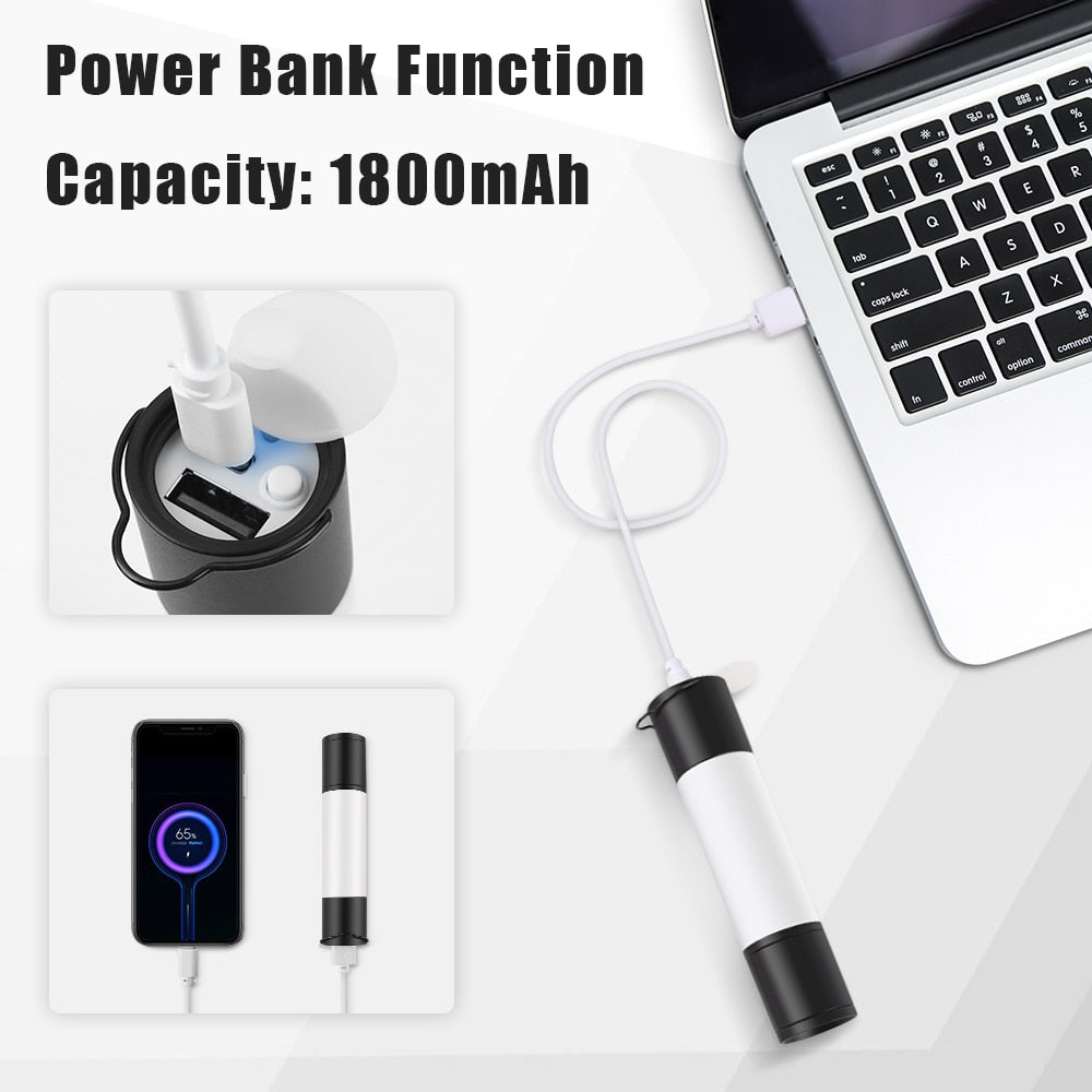 High Power LED Flashlights USB Rechargeable Torch Light Camping Supplies Lantern 1800mAh Power Bank Portable Zoom Flashlight