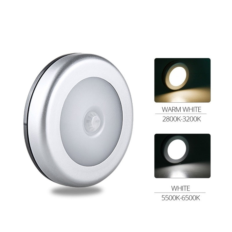 PIR Motion Round Sensor Cabinet Light Auto Smart Night Lamp LED Light For Home Bedroom Wall Closet Kitchen Wardrobe Light