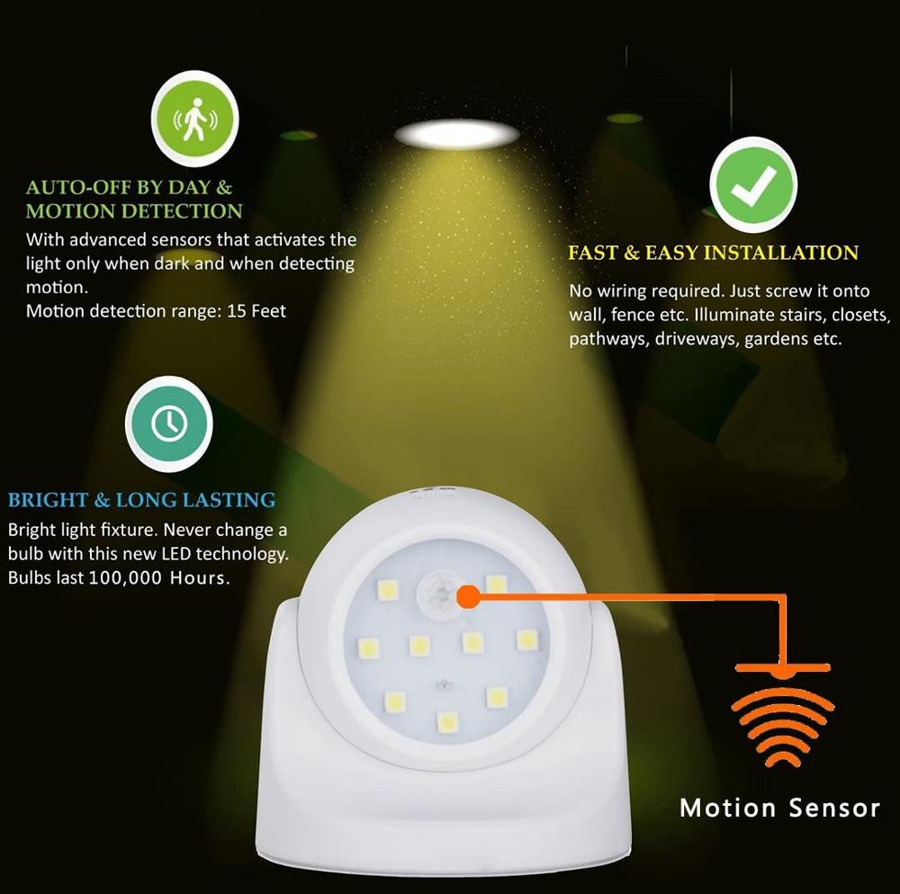 Motion Sensor 360 Degree Night Light 9 LED Lamp Motion Activated Wirless Sensor Light For Home Indoor Outdoor Wall Room Lighting
