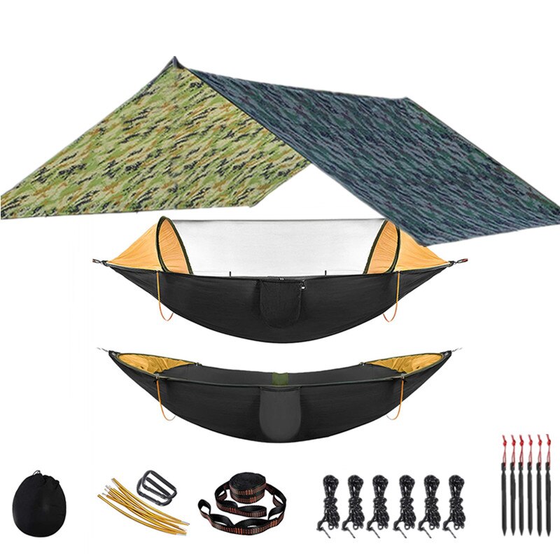 Outdoor Hammock for Travel Camping Hiking Garden Hammock 2 Person Portable Hammock Sleep Swing with Mosquito Net Rain Fly Tarp