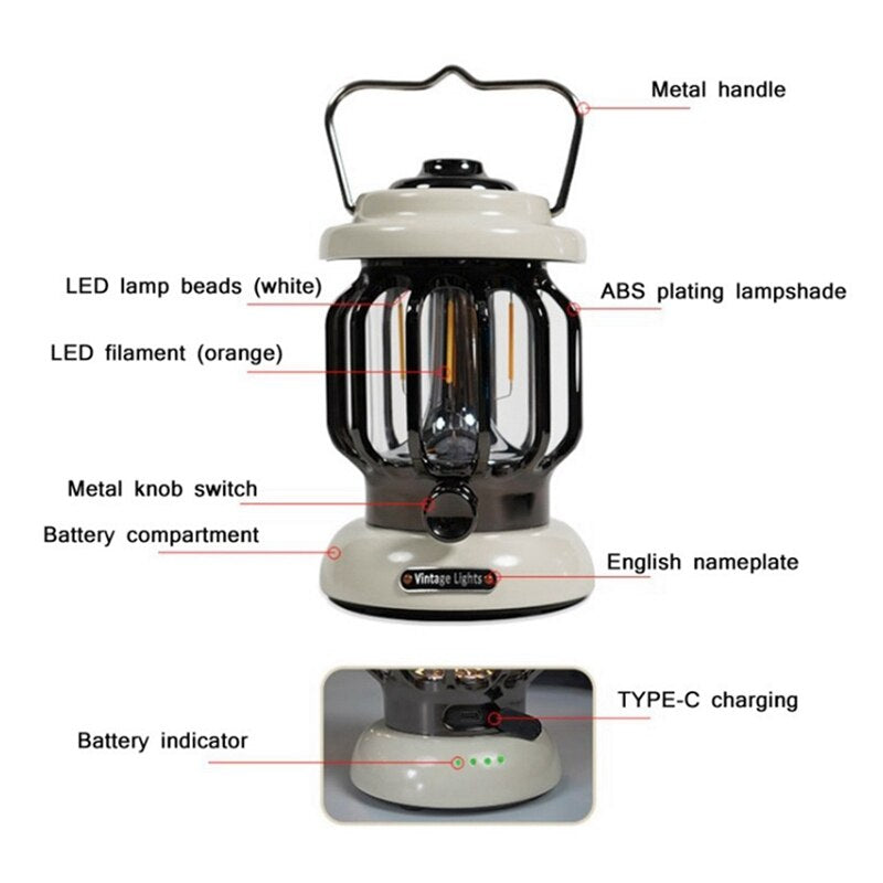 Outdoor Camping Lamp LED Retro Portable Tent Lamp Convenient USB Horse Lamp Atmosphere Night Lamp
