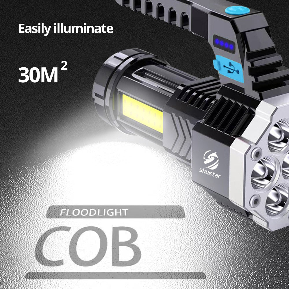 High Power Led Flashlights Cob Side Light Lightweight Outdoor Lighting ABS Material Torch 7LED Rechargeable Flashlight Powerful