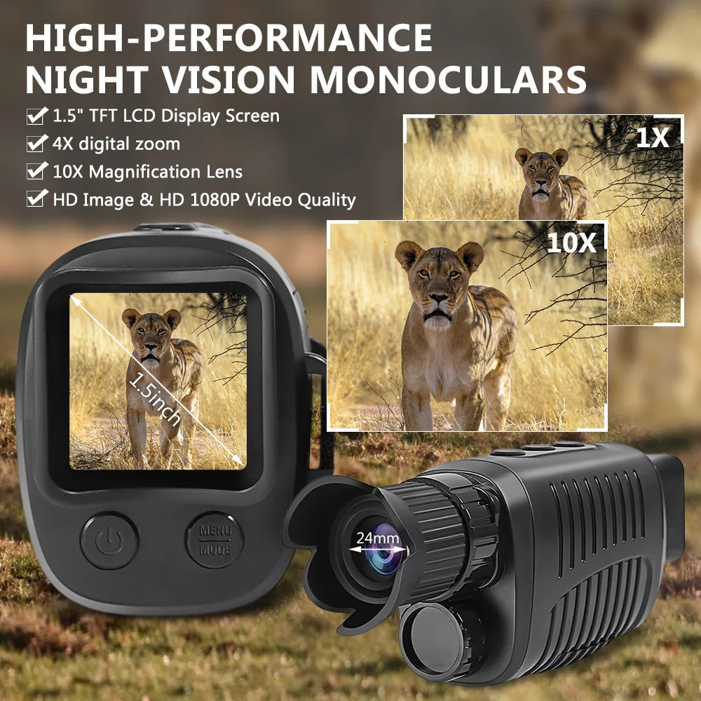 1080P HD Night Vision Monocular, 5X Zoom, Dual-use Telescope, 7-Level Infrared, IP54 Waterproof for Outdoor Hunting