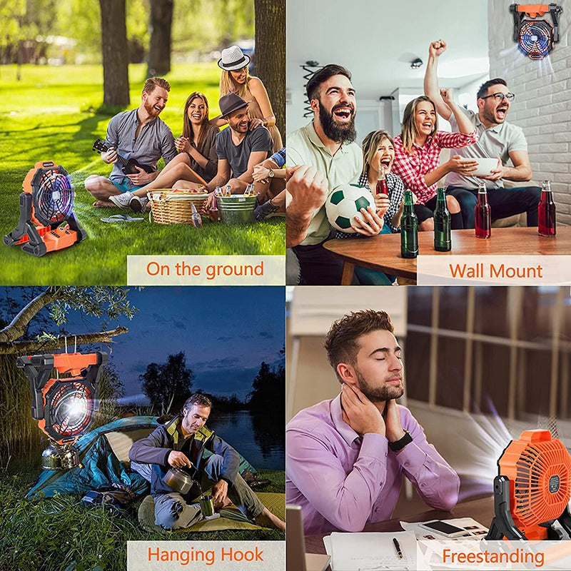 Rechargeable Tent Fan With Hook 7800Mah Camping Light Fan With LED Light For Camping Jobsite Garden Outdoor Hiking