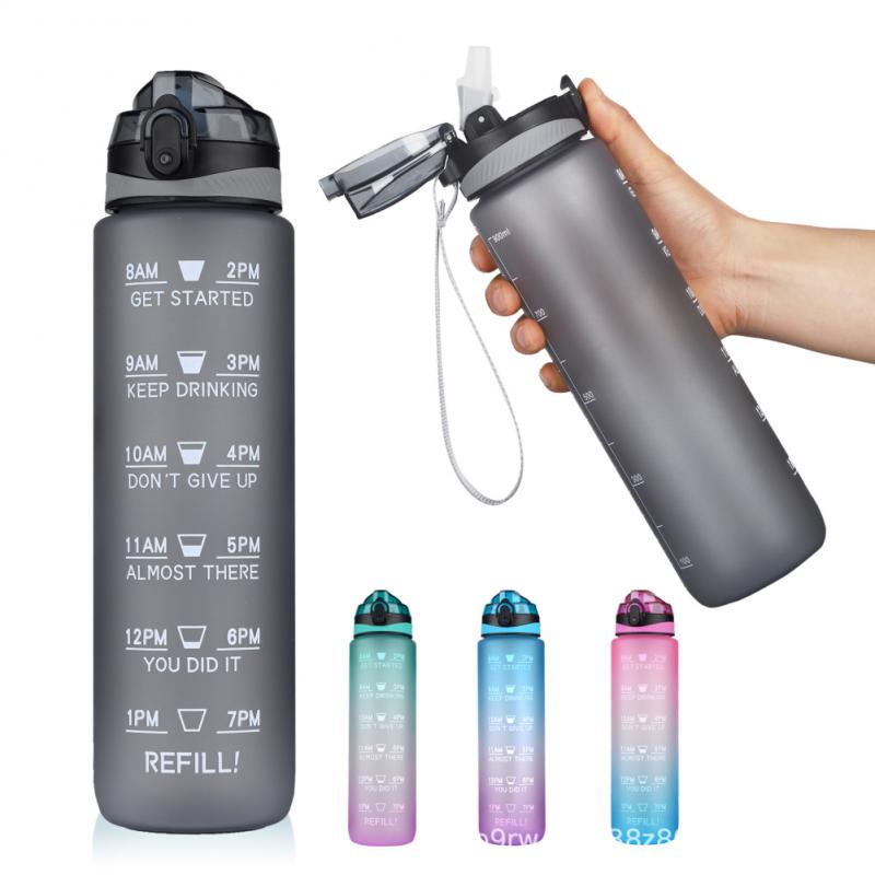 1000ML Portable Leakproof Cup Bottle Sports Plastic Cup BPA Free Bottle Space Cup Climbing Camping Water Bottle With Time Marker