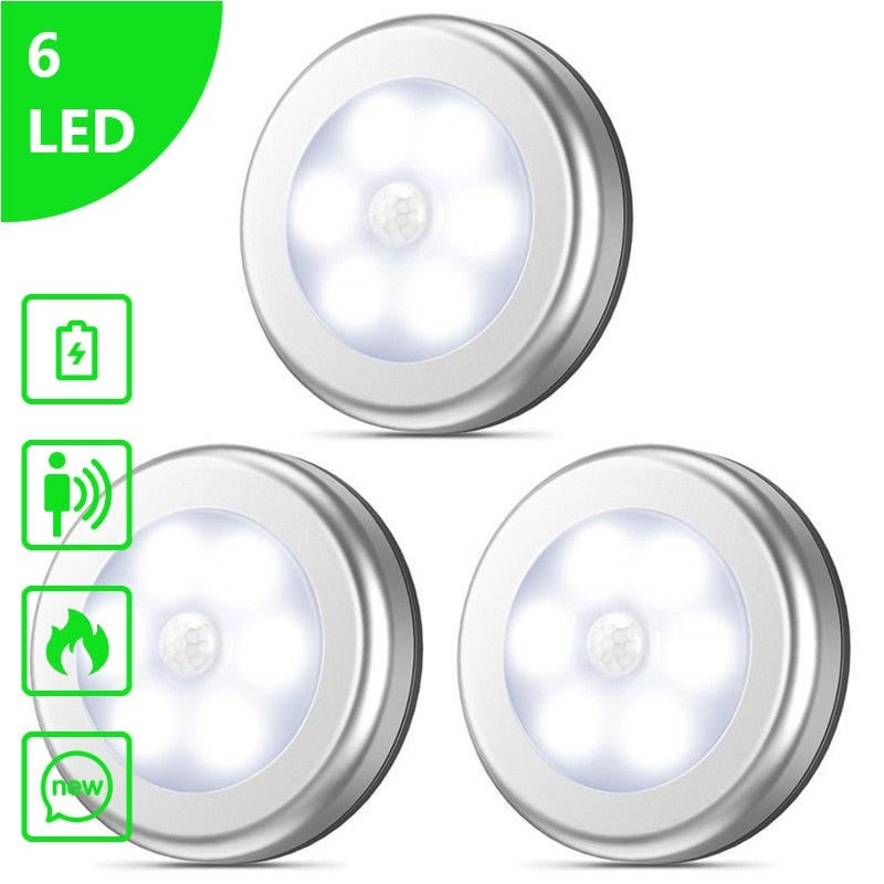 PIR Motion Round Sensor Cabinet Light Auto Smart Night Lamp LED Light For Home Bedroom Wall Closet Kitchen Wardrobe Light