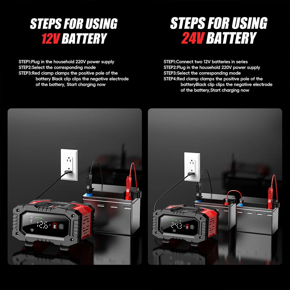 GreenZech Elite 7S Smart Battery Charger (20A/10A) for 12V/24V LiFePO4 & Lead-Acid