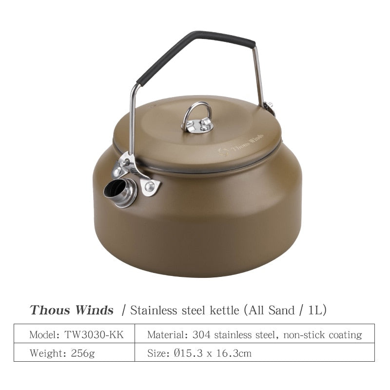 1L Portable Water Kettle Teapot For Outdoor Make Tea Boil Coffee Tableware Cookware Stainless Steel Camping Supplies
