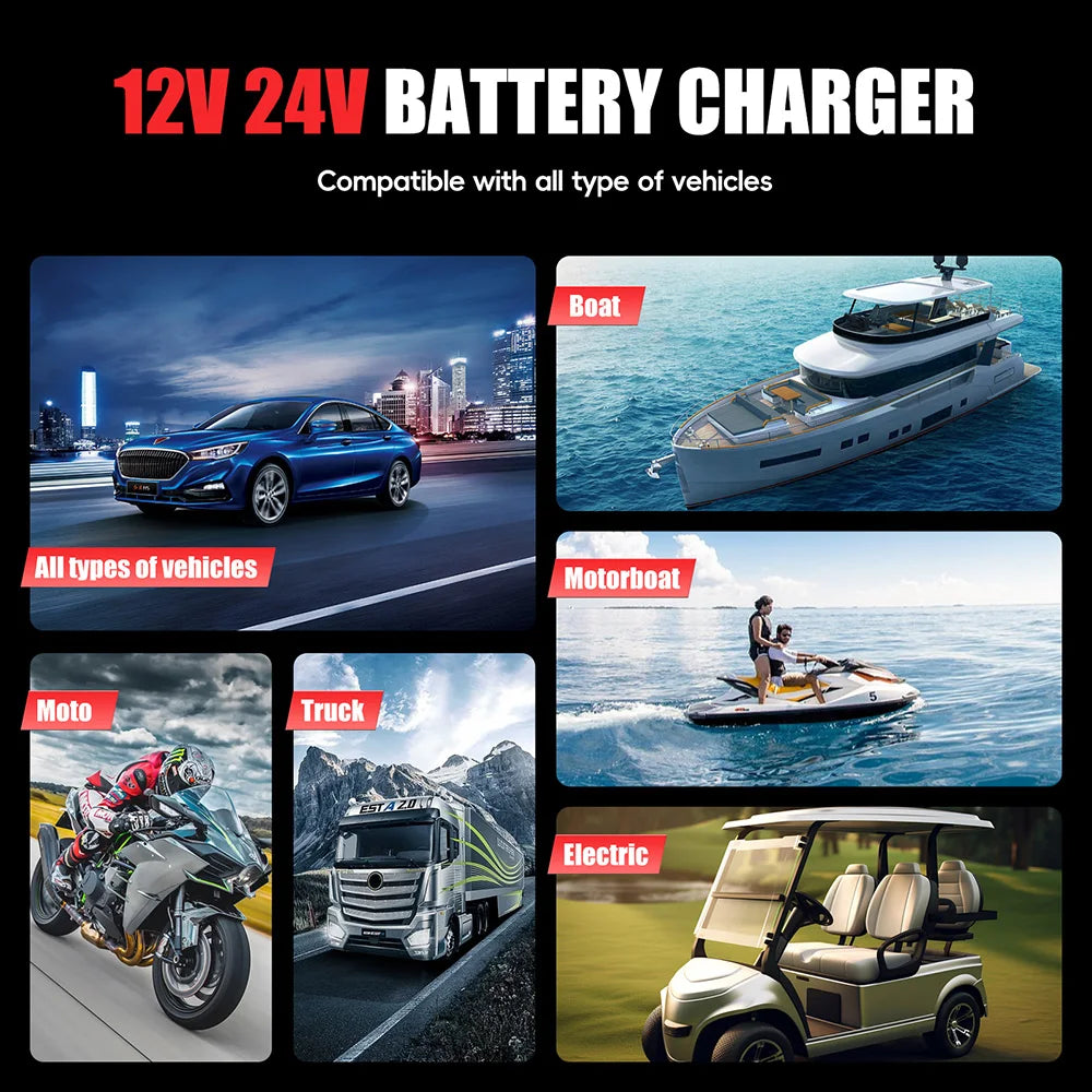 GreenZech Elite 7S Smart Battery Charger (20A/10A) for 12V/24V LiFePO4 & Lead-Acid