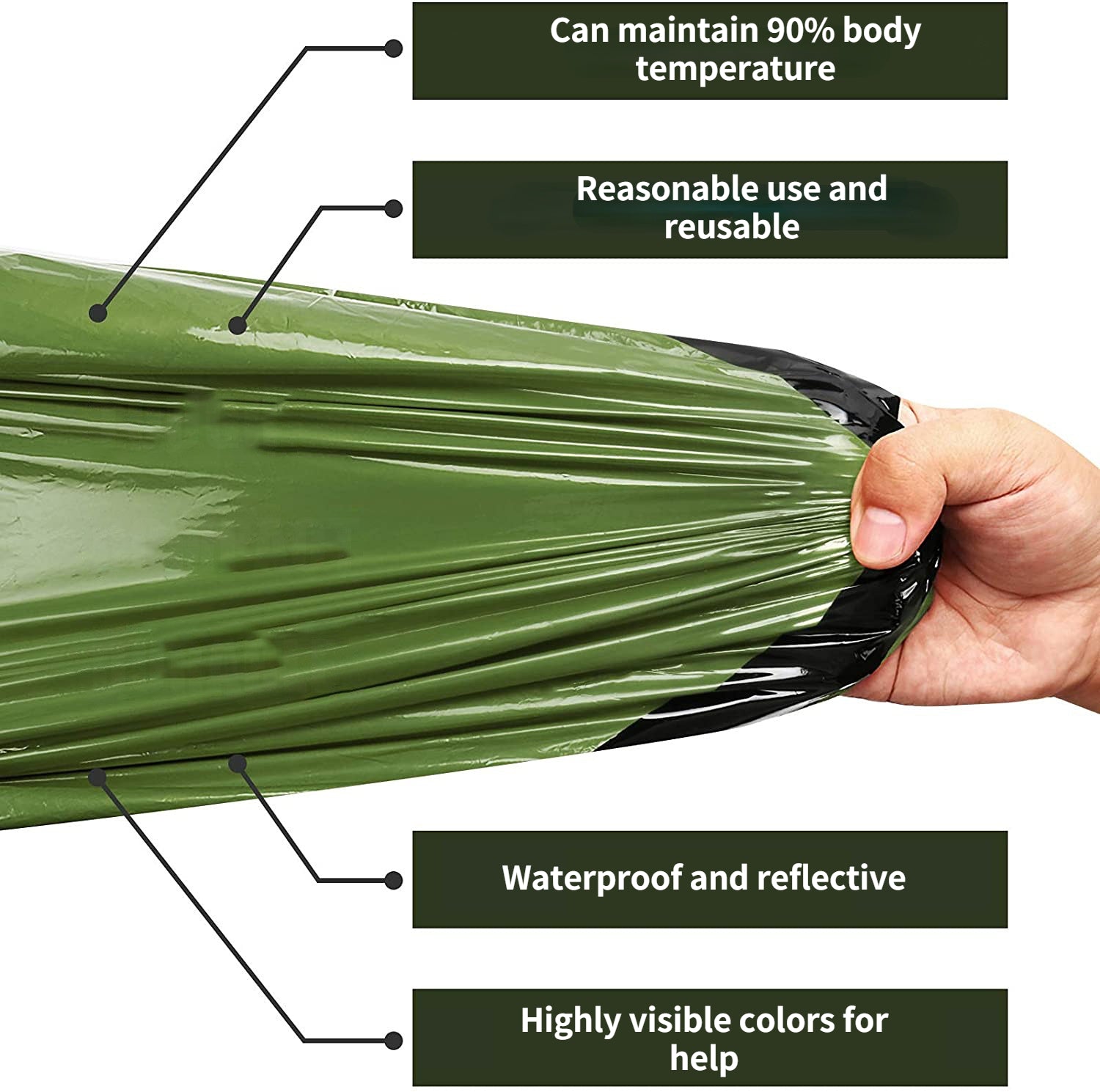 Waterproof Lightweight Thermal Emergency Sleeping Bag Bivy Sack - Survival Blanket Bags Camping Hiking Outdoor Activities