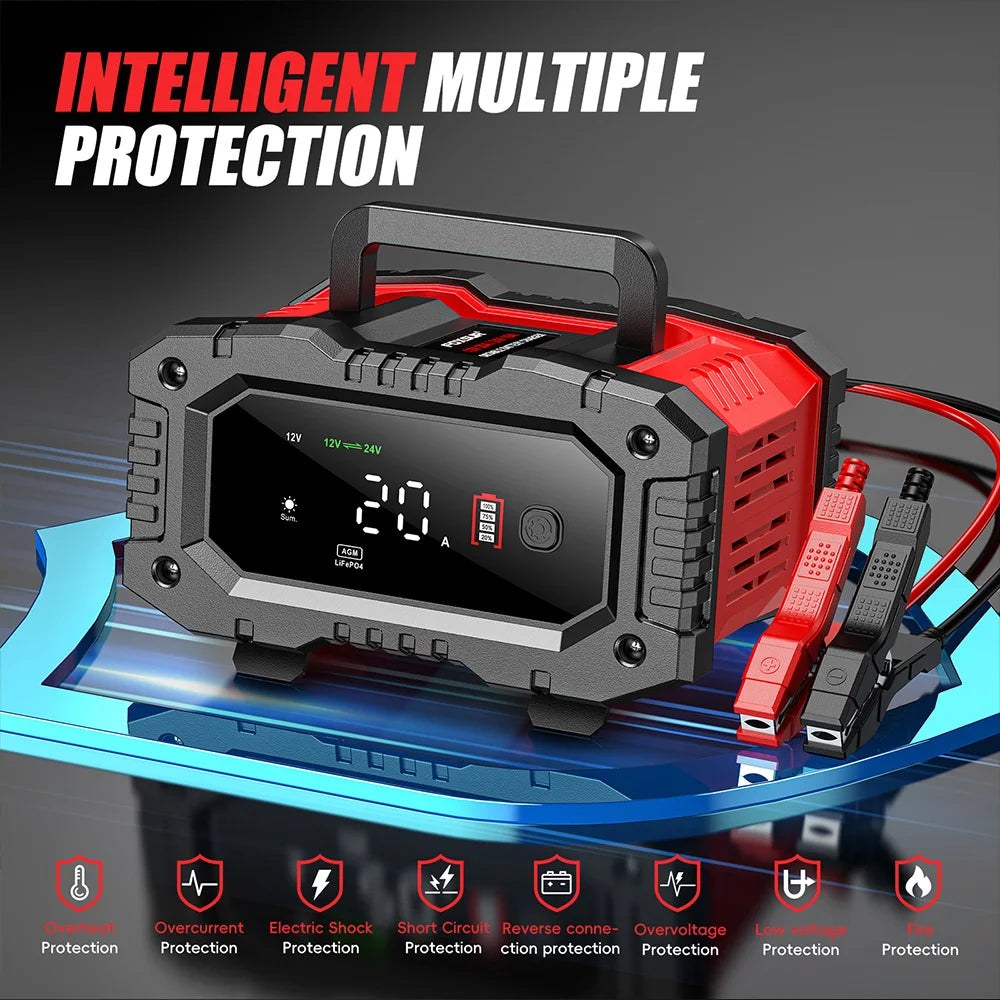GreenZech Elite 7S Smart Battery Charger (20A/10A) for 12V/24V LiFePO4 & Lead-Acid