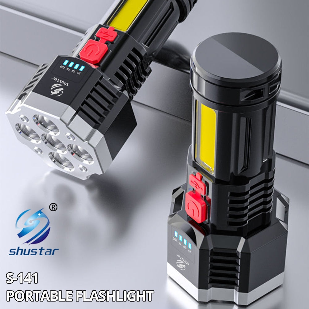 High Power Led Flashlights Cob Side Light Lightweight Outdoor Lighting ABS Material Torch 7LED Rechargeable Flashlight Powerful