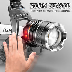 High Powerful ZOOM Sensor Headlamp XHP50 Super Bright Outdoor Headlight torch Flashlight USB Rechargeable Light Fishing Light