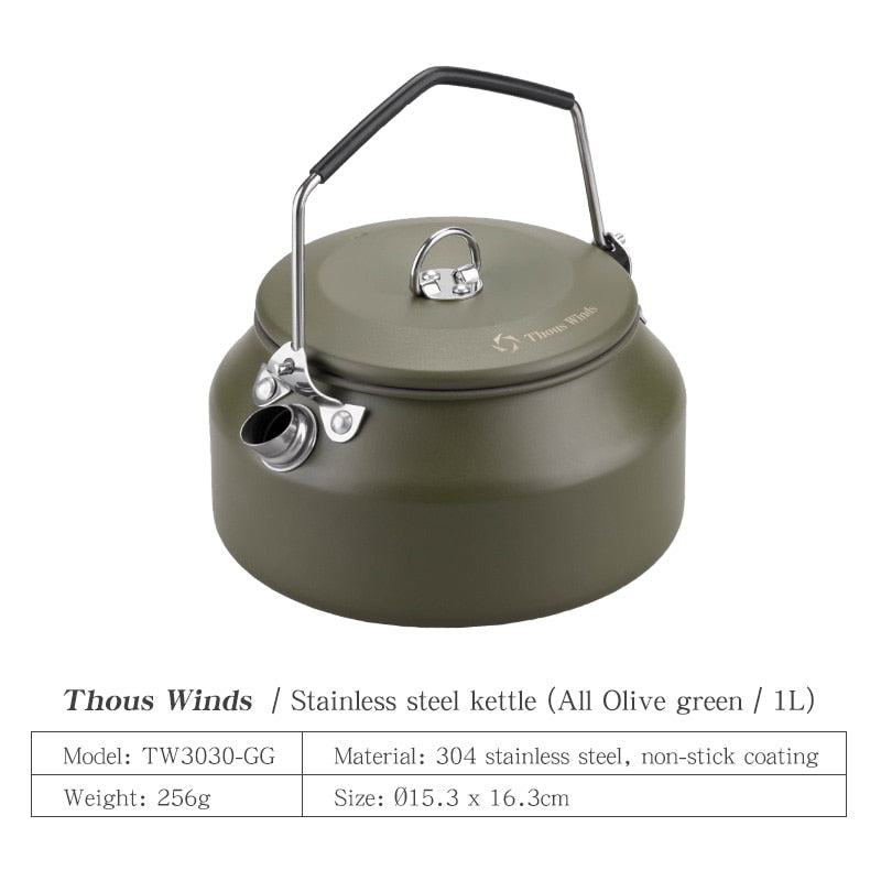 1L Portable Water Kettle Teapot For Outdoor Make Tea Boil Coffee Tableware Cookware Stainless Steel Camping Supplies