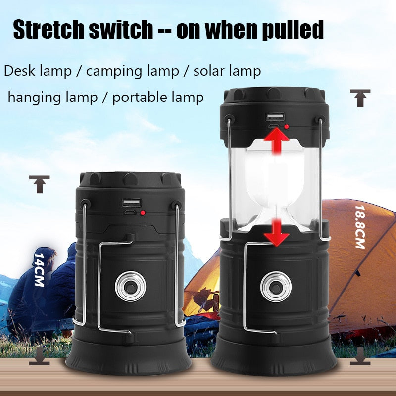 Outdoor Camping Lamp Solar Multifunctional Household Portable Strong Light Emergency Lantern ChargingTent Use 18650 Battery