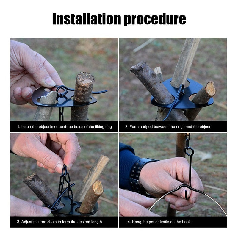 Picnic Cooking Pot Grill Outdoor Barbecue Tripod Hanging Rack Adjustable Camping Grill Hanging Pot Set Camping Grill