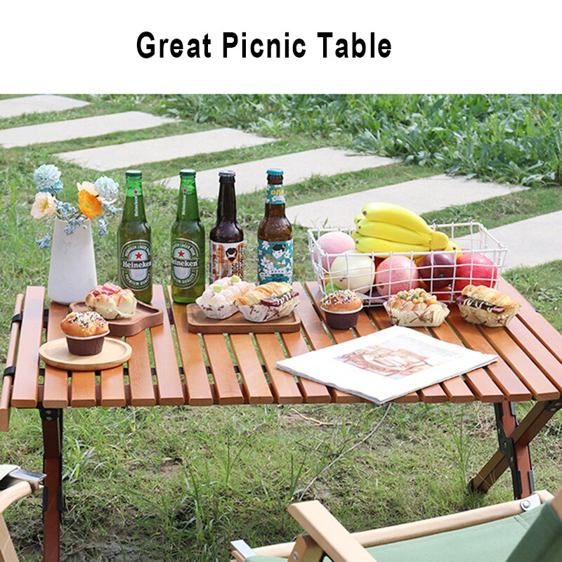 Folding Wood Table Portable Camping Large Wooden Desk with Carry Bag for Beach Picnic Outdoor Garden Backyard Furniture