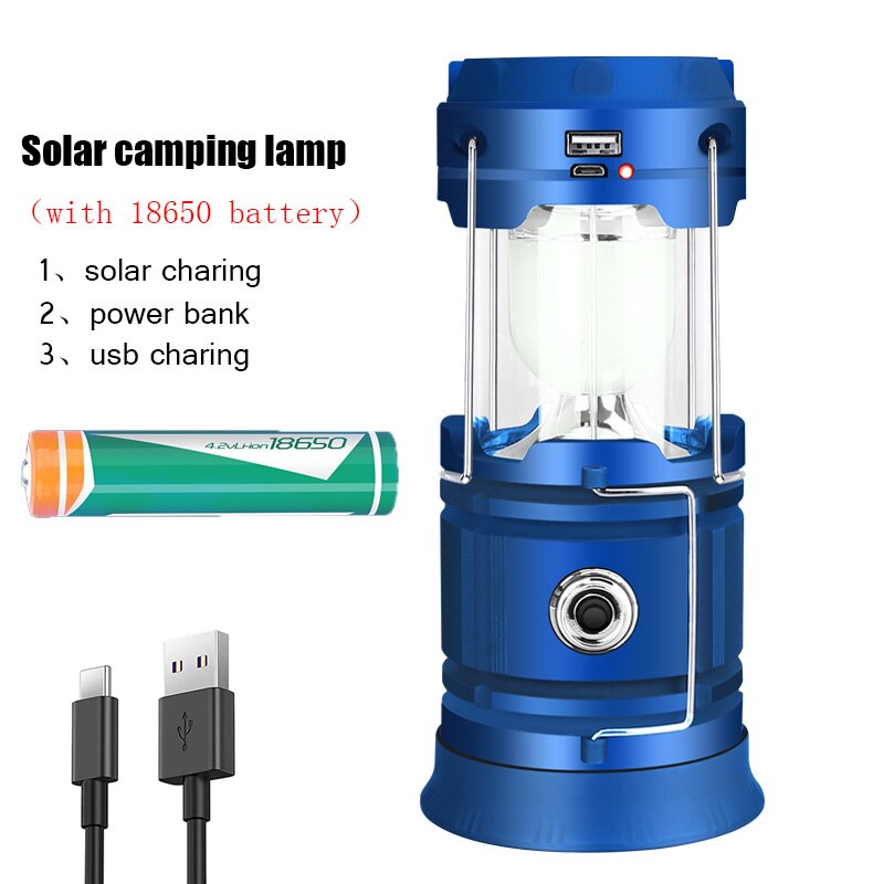 Outdoor Camping Lamp Solar Multifunctional Household Portable Strong Light Emergency Lantern ChargingTent Use 18650 Battery