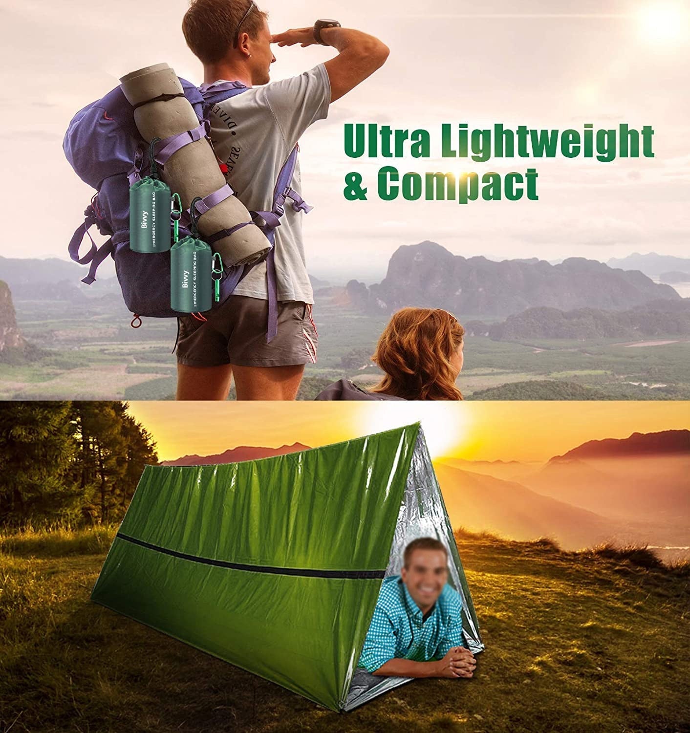Waterproof Lightweight Thermal Emergency Sleeping Bag Bivy Sack - Survival Blanket Bags Camping Hiking Outdoor Activities