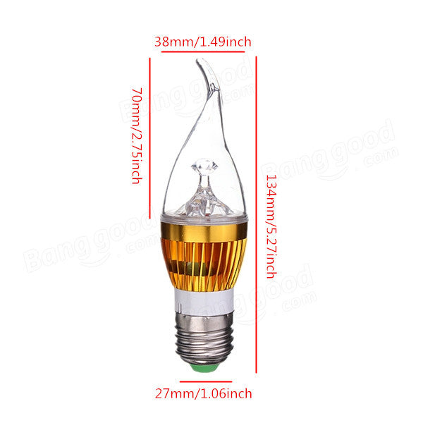 E27 3W AC85-265V White/Warm White Golden Cover LED Candle Light Bulb