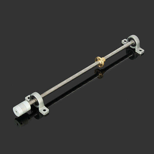 T8 400mm Stainless Steel Lead Screw Set with Mounted Ball Bearing and Shaft Coupling