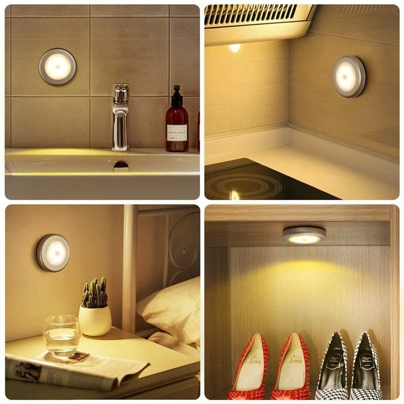 PIR Motion Round Sensor Cabinet Light Auto Smart Night Lamp LED Light For Home Bedroom Wall Closet Kitchen Wardrobe Light