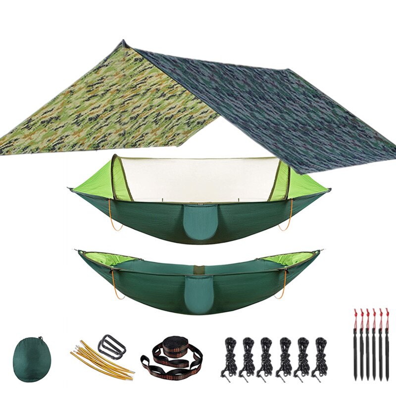 Outdoor Hammock for Travel Camping Hiking Garden Hammock 2 Person Portable Hammock Sleep Swing with Mosquito Net Rain Fly Tarp