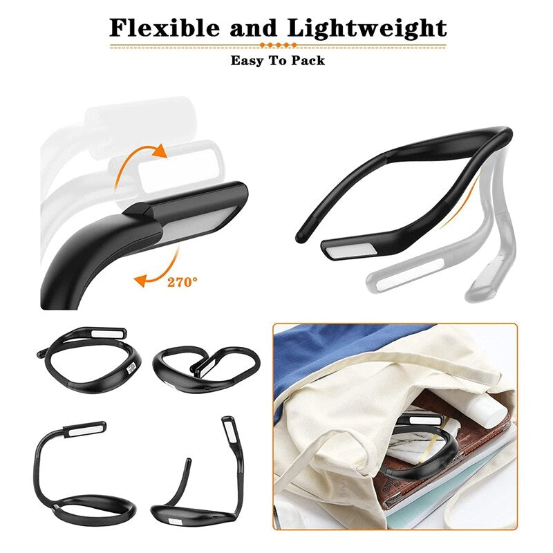 Fashion reading Light,Neck Book Light, Rechargeable, 3 Color Adjustable Brightness, Flexible Arm,Night Lamp For Reading,Camping