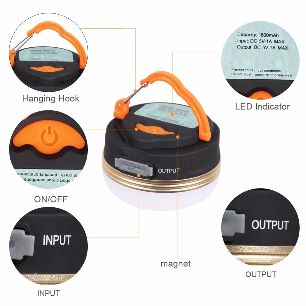 5W LED Camping Lantern Tents lamp Mini Portable Camping Lights Outdoor Hiking Night Hanging lamp USB Rechargeable