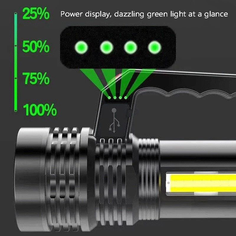 Outdoor Flashlight Multi-Modes USB Led+Cob Torch Lamp With Side Light For Camping Hiking Fishing