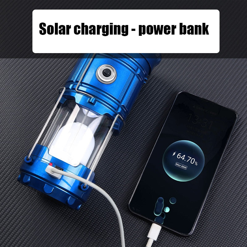 Outdoor Camping Lamp Solar Multifunctional Household Portable Strong Light Emergency Lantern ChargingTent Use 18650 Battery