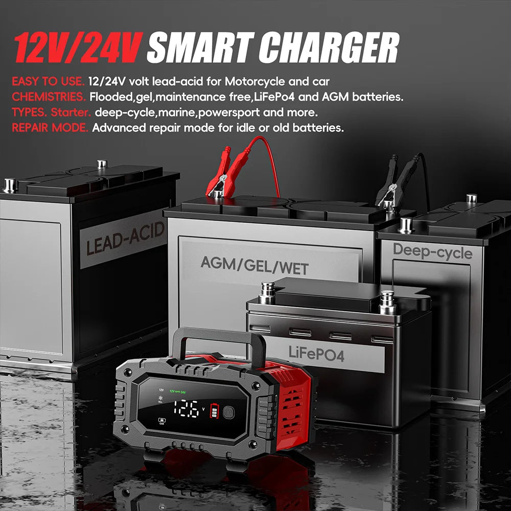 GreenZech Elite 7S Smart Battery Charger (20A/10A) for 12V/24V LiFePO4 & Lead-Acid