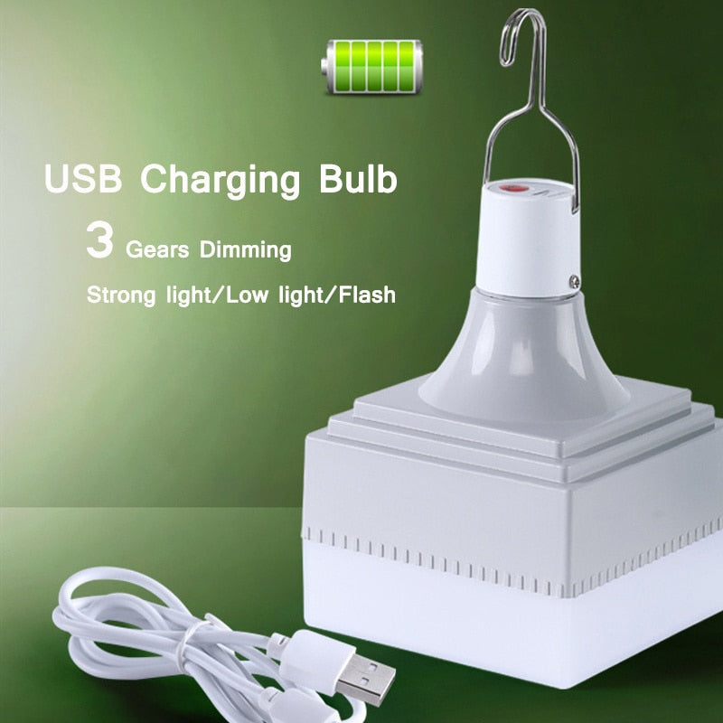 USB Rechargeable Light Bulb Portable Square LED Bulb Lamps BBQ Camping Outdoor Light Bulb Real Power 30W with Hanging Hook