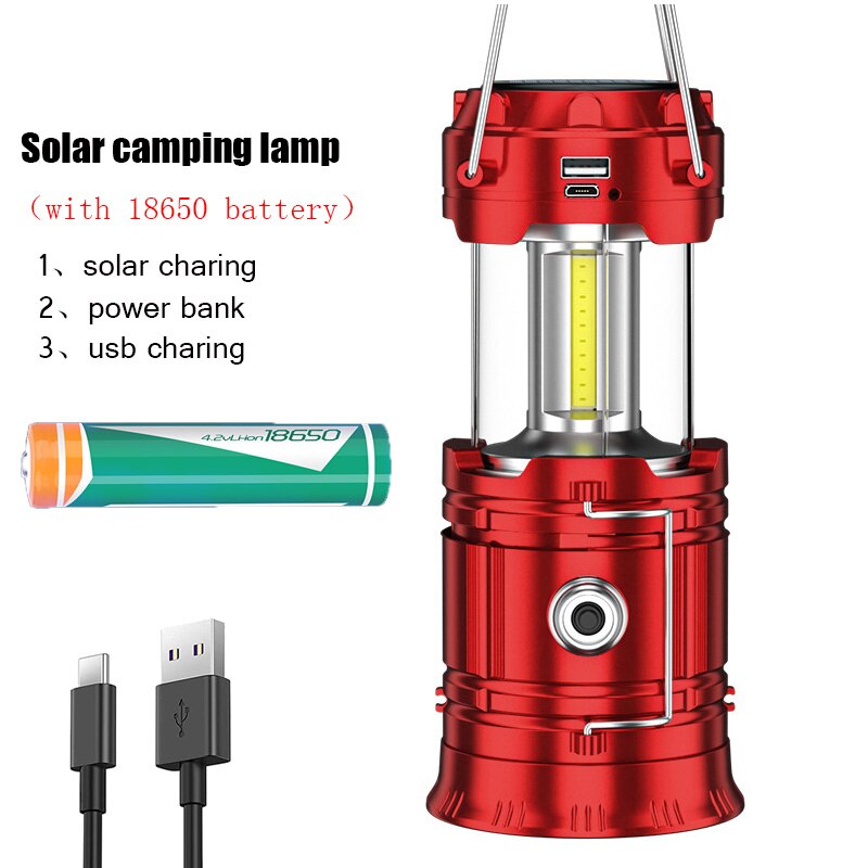 Outdoor Camping Lamp Solar Multifunctional Household Portable Strong Light Emergency Lantern ChargingTent Use 18650 Battery