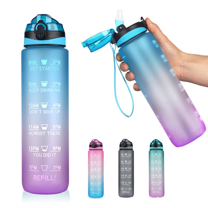 1000ML Portable Leakproof Cup Bottle Sports Plastic Cup BPA Free Bottle Space Cup Climbing Camping Water Bottle With Time Marker